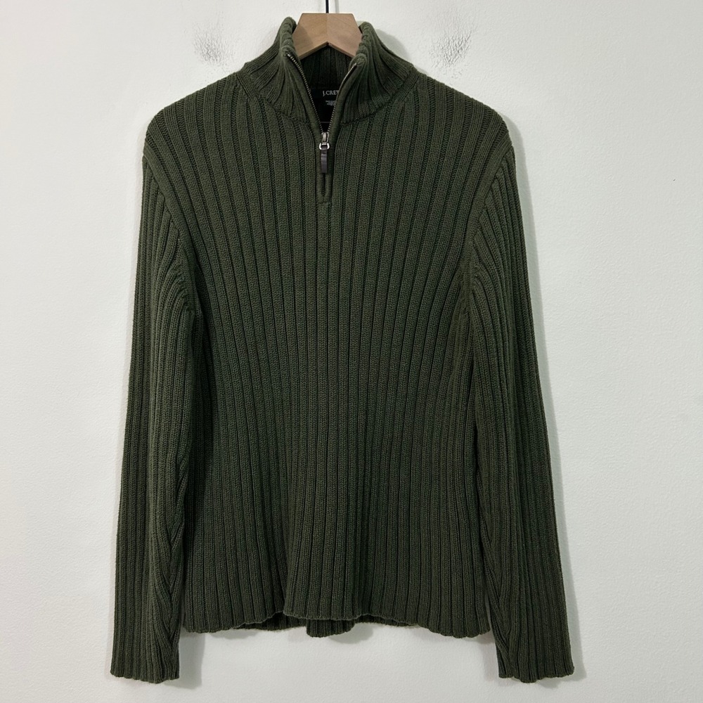 Vintage J. Crew Mens 1/4 Zip Sweater Jumper Rifled Fisherman Green Size‎ Large